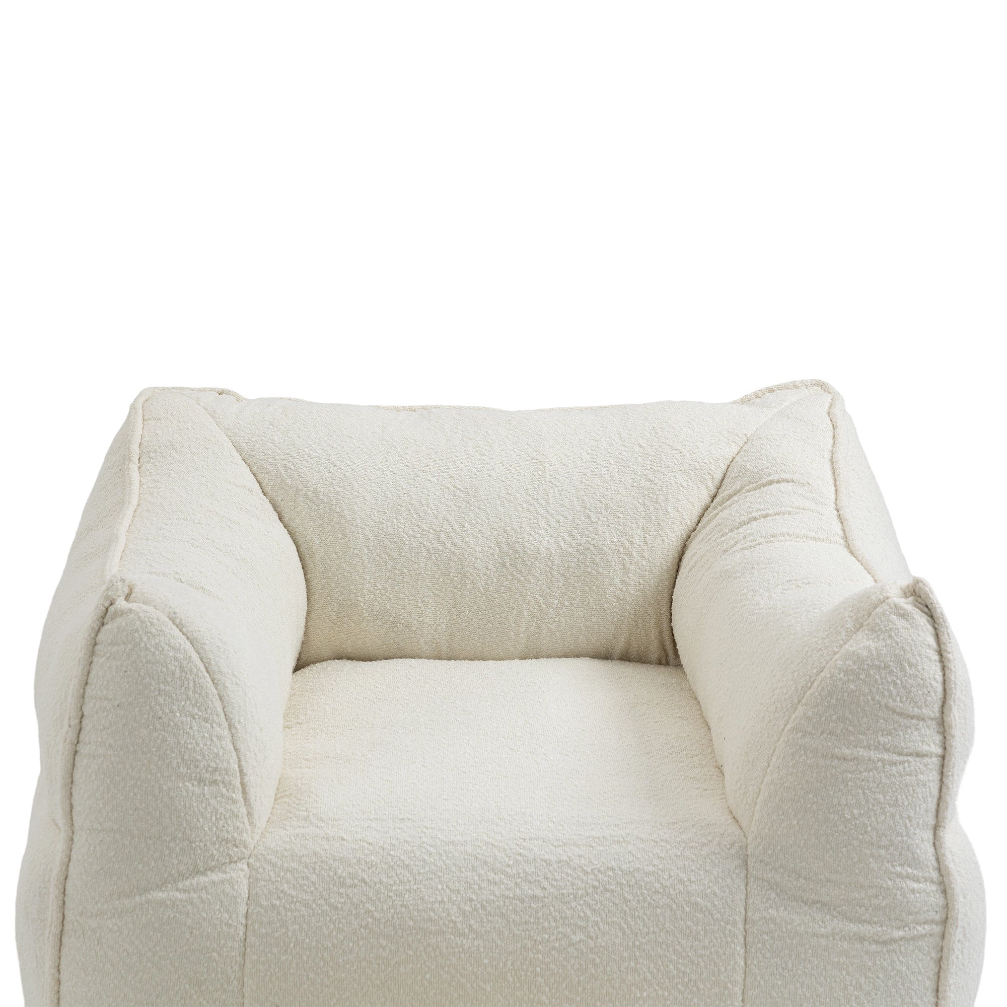 Modern High-Back  Beige Boucle Bean Bag Chair