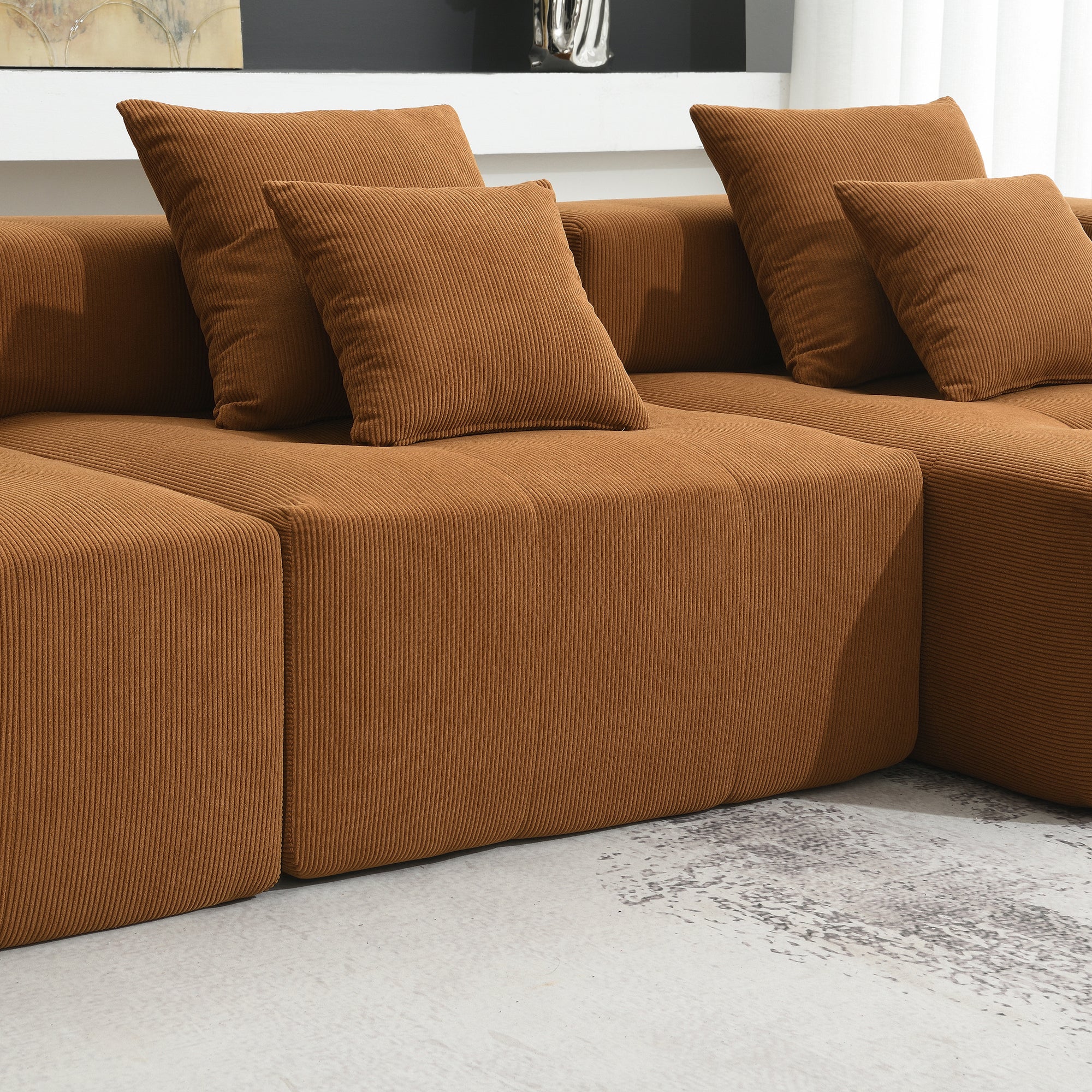 Maputo 4-Seat Modular Sofa in Burnt Orange Brown