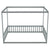 Full Size Canopy Frame Floor Bed with Fence and Guardrails in Gray