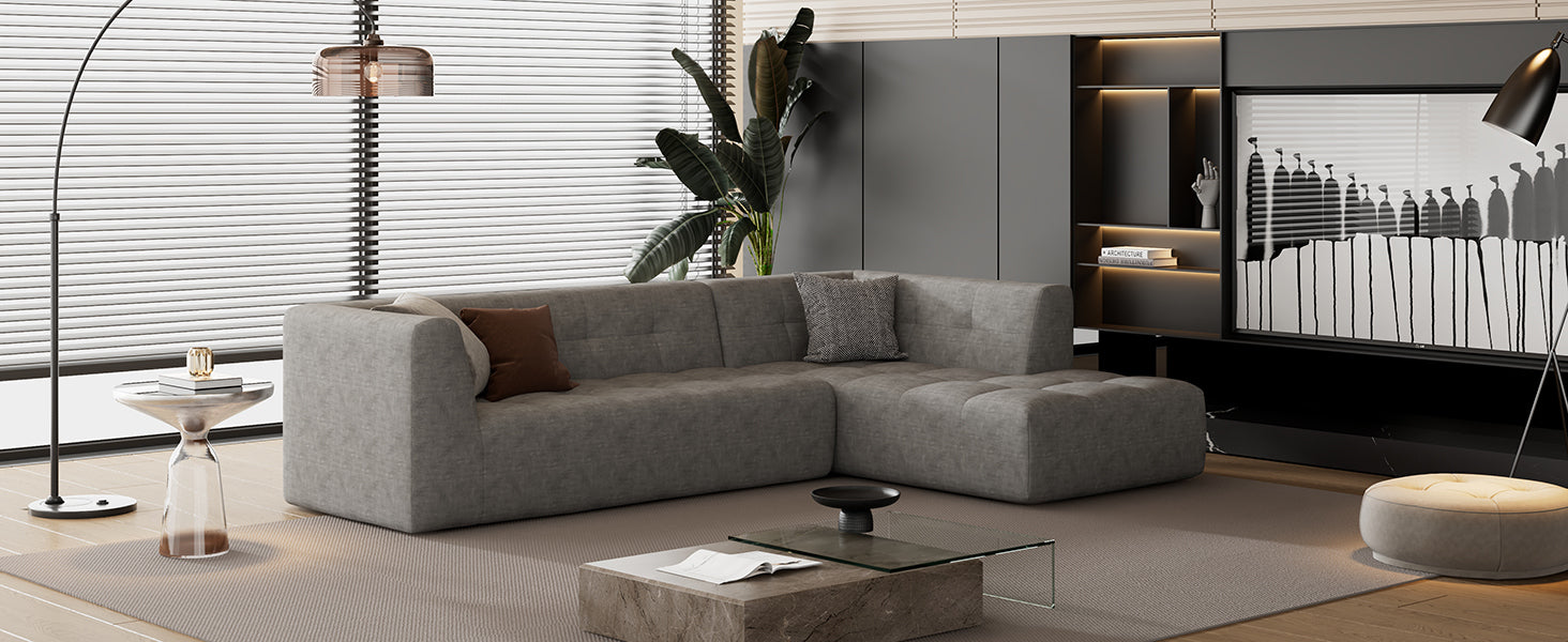 Mombasa 3-Seat Modern Compressed Sofa in Light Gray