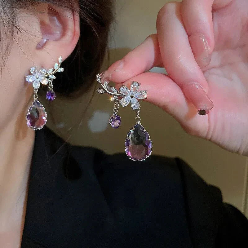 Floral amethyst water drop earrings 178333