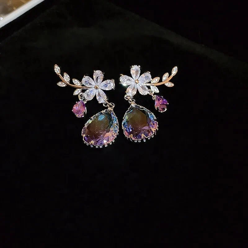 Floral Amethyst Water Drop Earrings