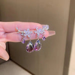 Load image into Gallery viewer, Floral Amethyst Water Drop Earrings
