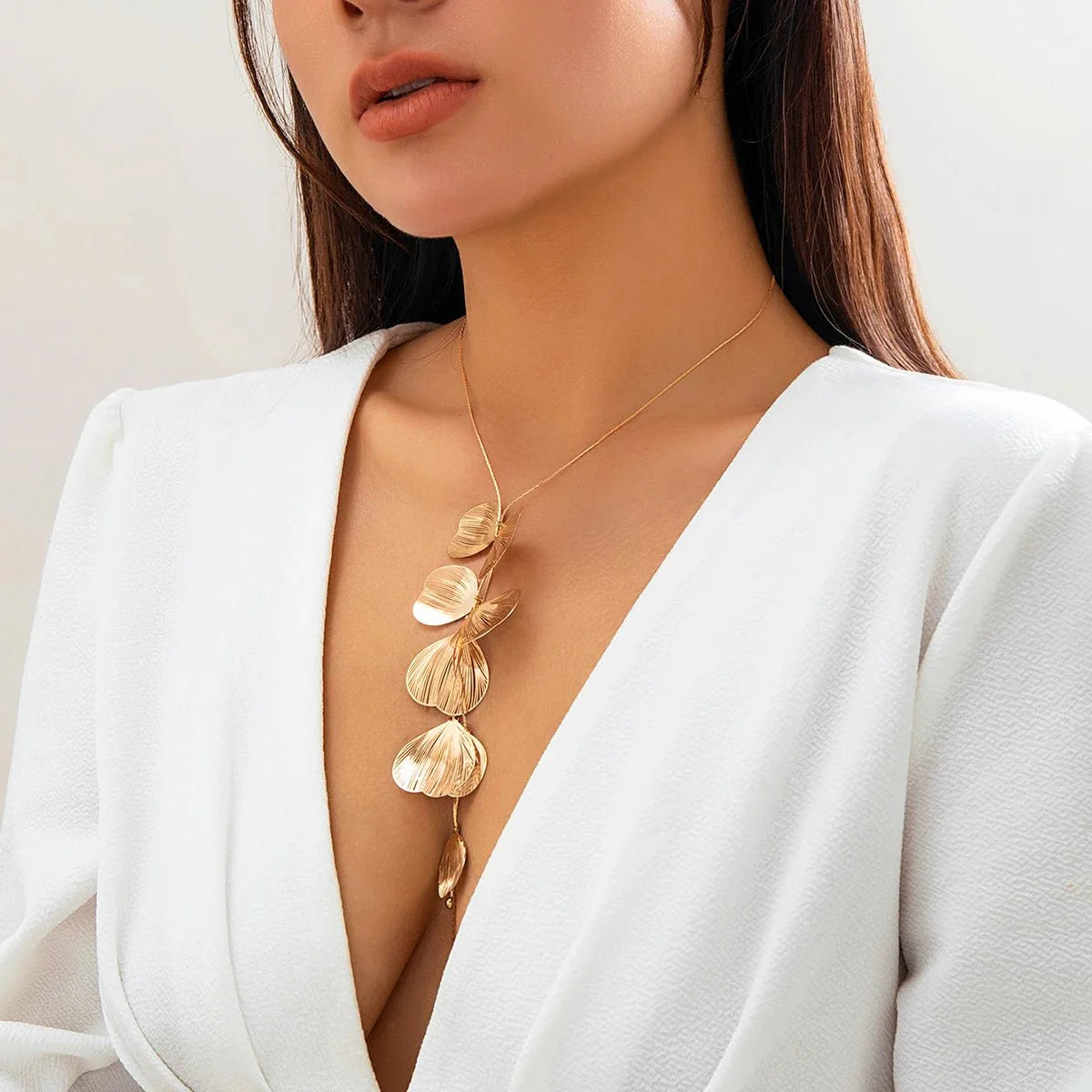 Floral petals lariat tassel necklace 376437