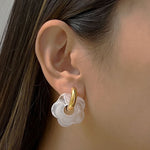 Load image into Gallery viewer, White Donut Hoop Earrings with Flower Charm
