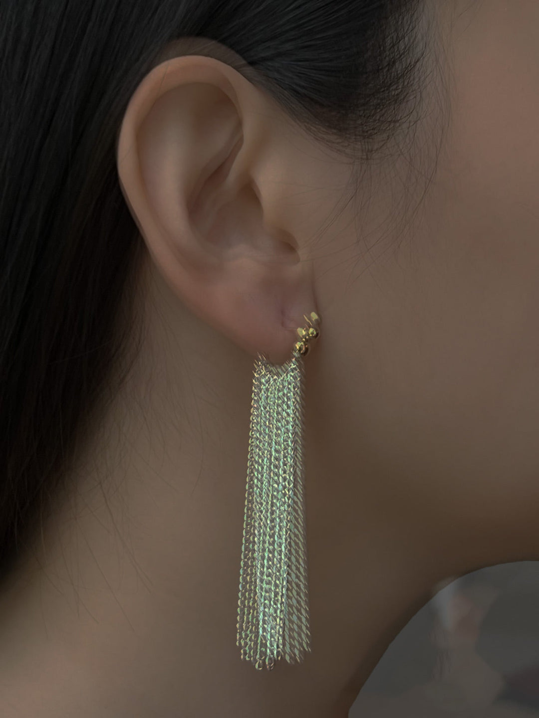 Nora Long Flowing Silver Chain Earrings