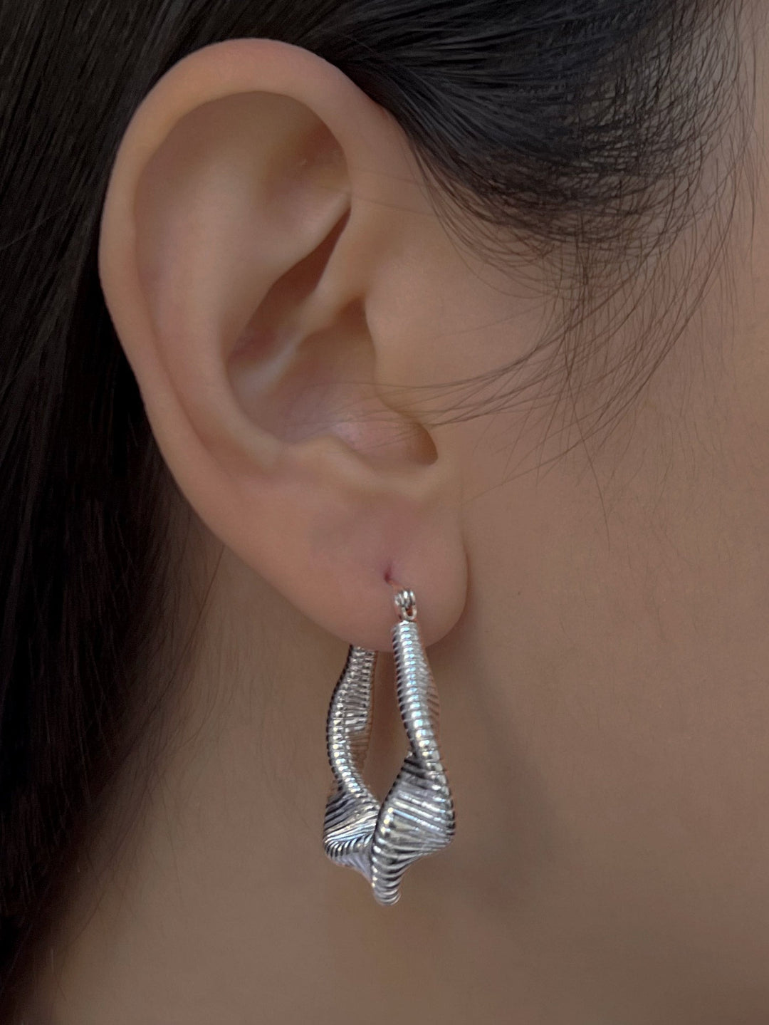 Lyra Silver Flowing Wave Hoop Earrings