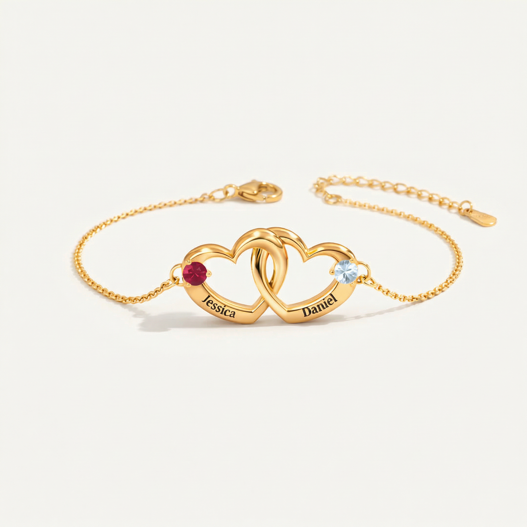 Birthstone Keepsake Name Heart Bracelet