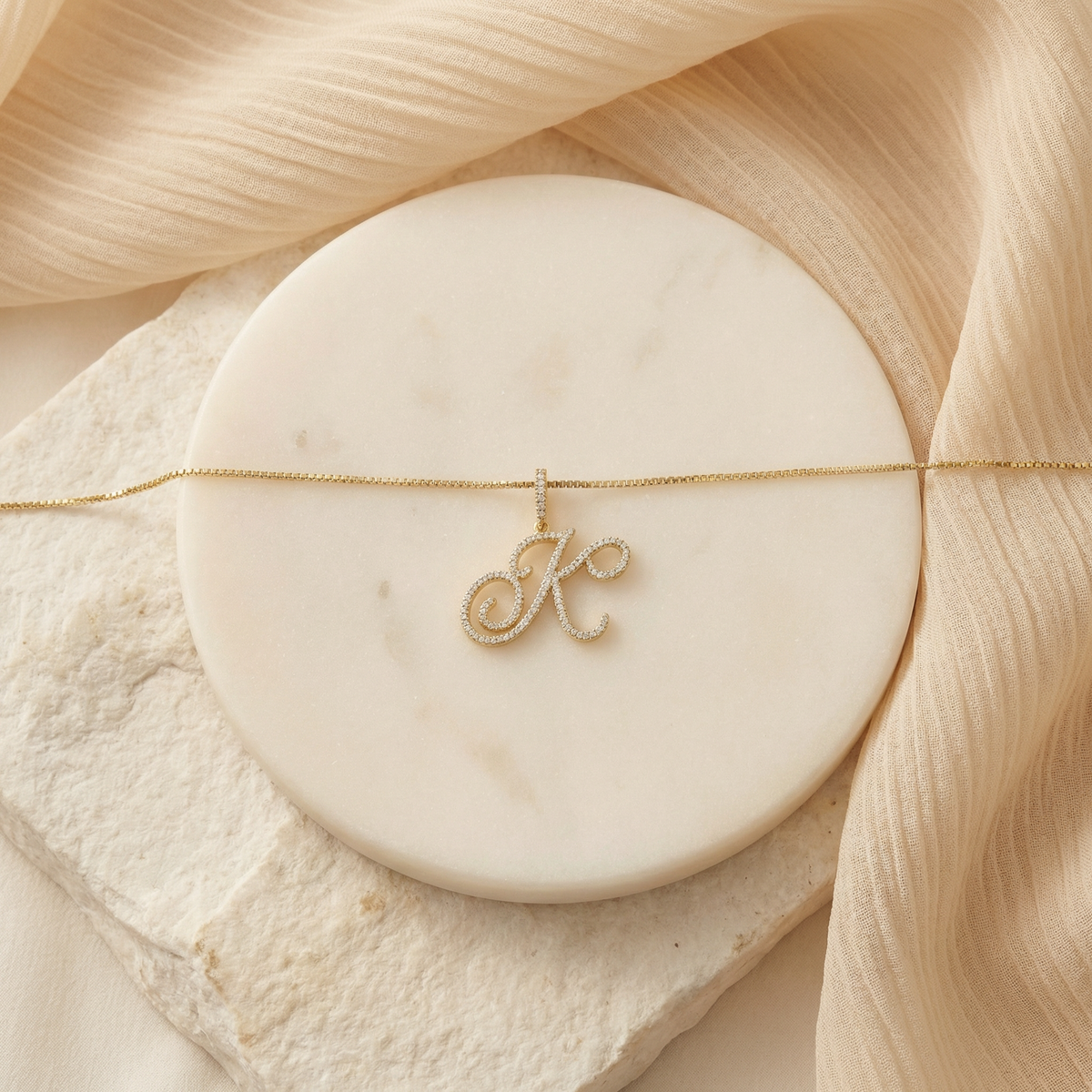 Luxe cursive diamond accented initial necklace