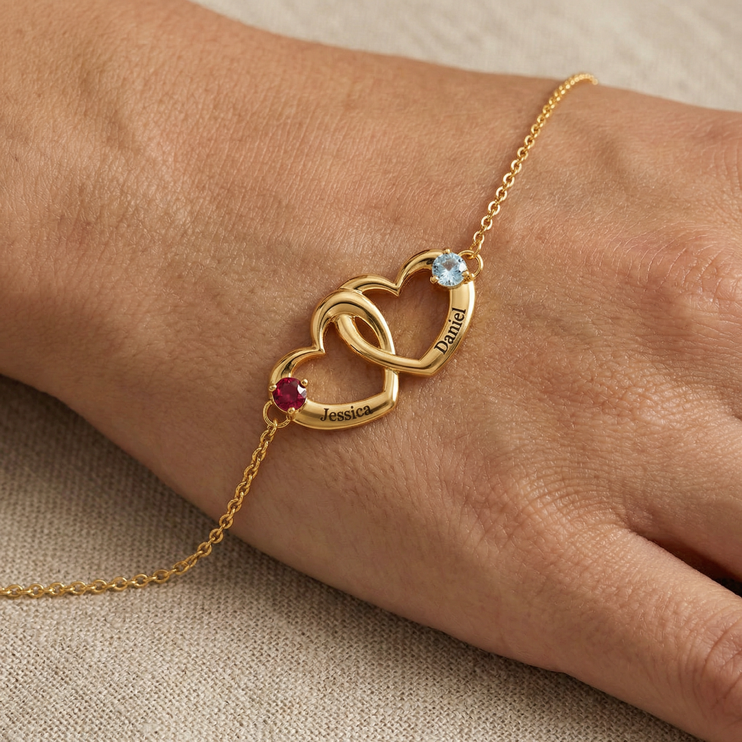 Birthstone Keepsake Name Heart Bracelet