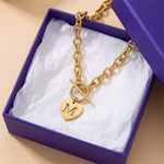 Load image into Gallery viewer, Paperclip Heart Letter Initial Choker Necklace
