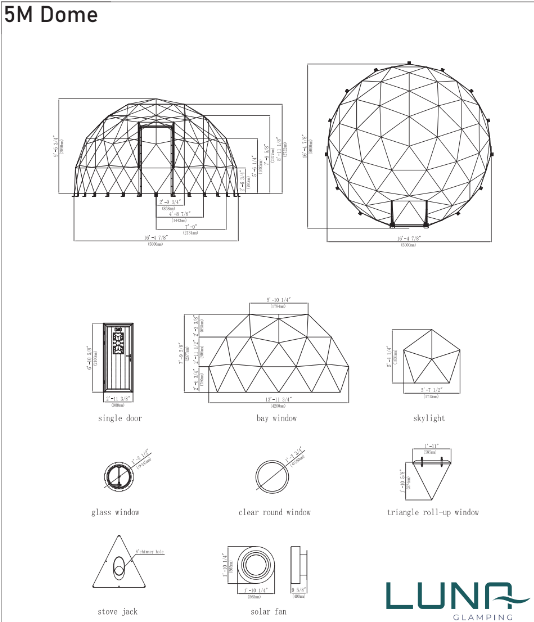 Geodesic Dome Geodesic Domes Geodesic Dome 5M Glamping Tent 32x2 PVC- GD5GT32PVC