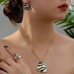 Load image into Gallery viewer, Geometric Leopard Print Necklace, Ring, Earrings Set
