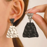 Load image into Gallery viewer, Geometric Textured Black and White Earrings
