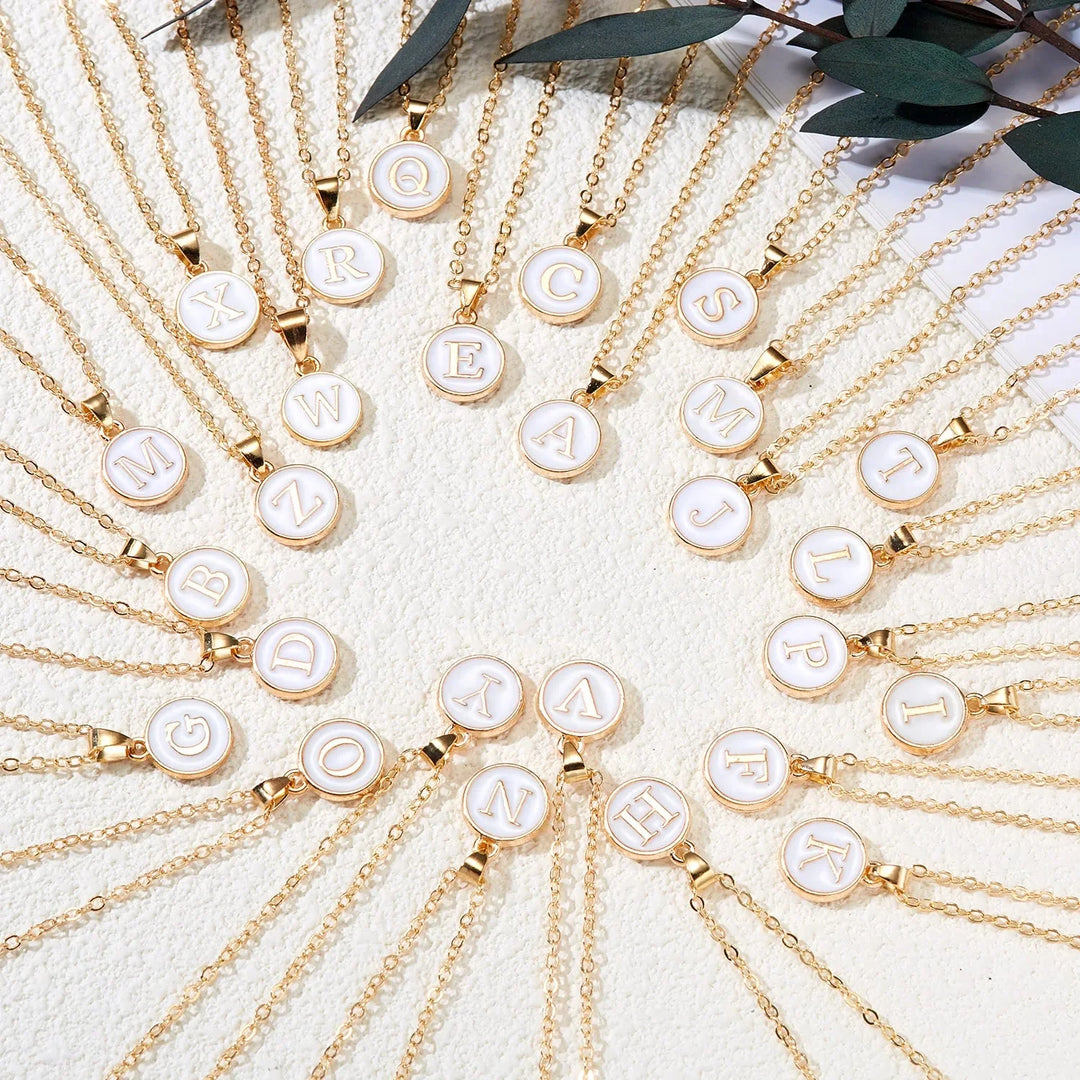 Gold Accented Circle Letter Initial Necklace