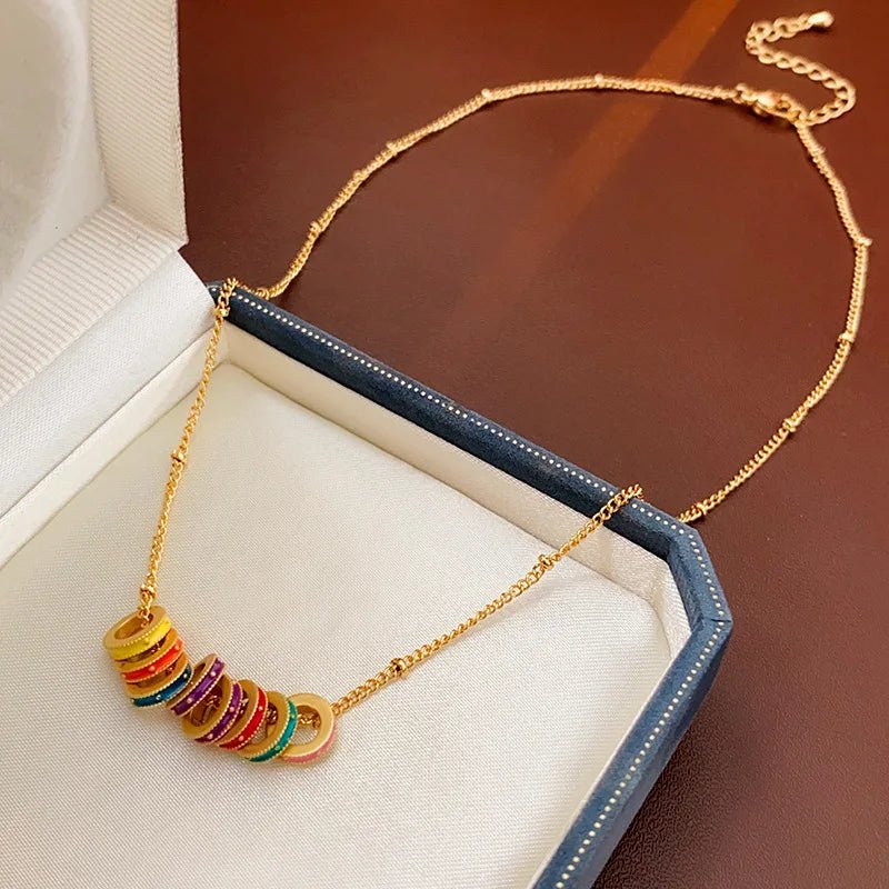 Gold accented colorful circles necklace and earrings 544376