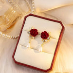 Load image into Gallery viewer, Gold Accented Rose Diamond Pearl Earrings
