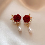 Load image into Gallery viewer, Gold Accented Rose Diamond Pearl Earrings
