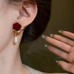 Load image into Gallery viewer, Gold Accented Rose Diamond Pearl Earrings
