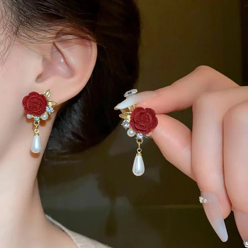 Gold accented rose diamond pearl earrings 991701