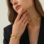 Load image into Gallery viewer, Gold Wavy Statement Bracelet and Necklace

