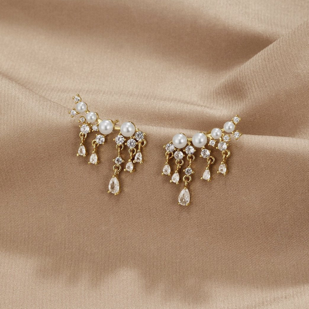 Fenia Gold Pearl Tassel Earrings