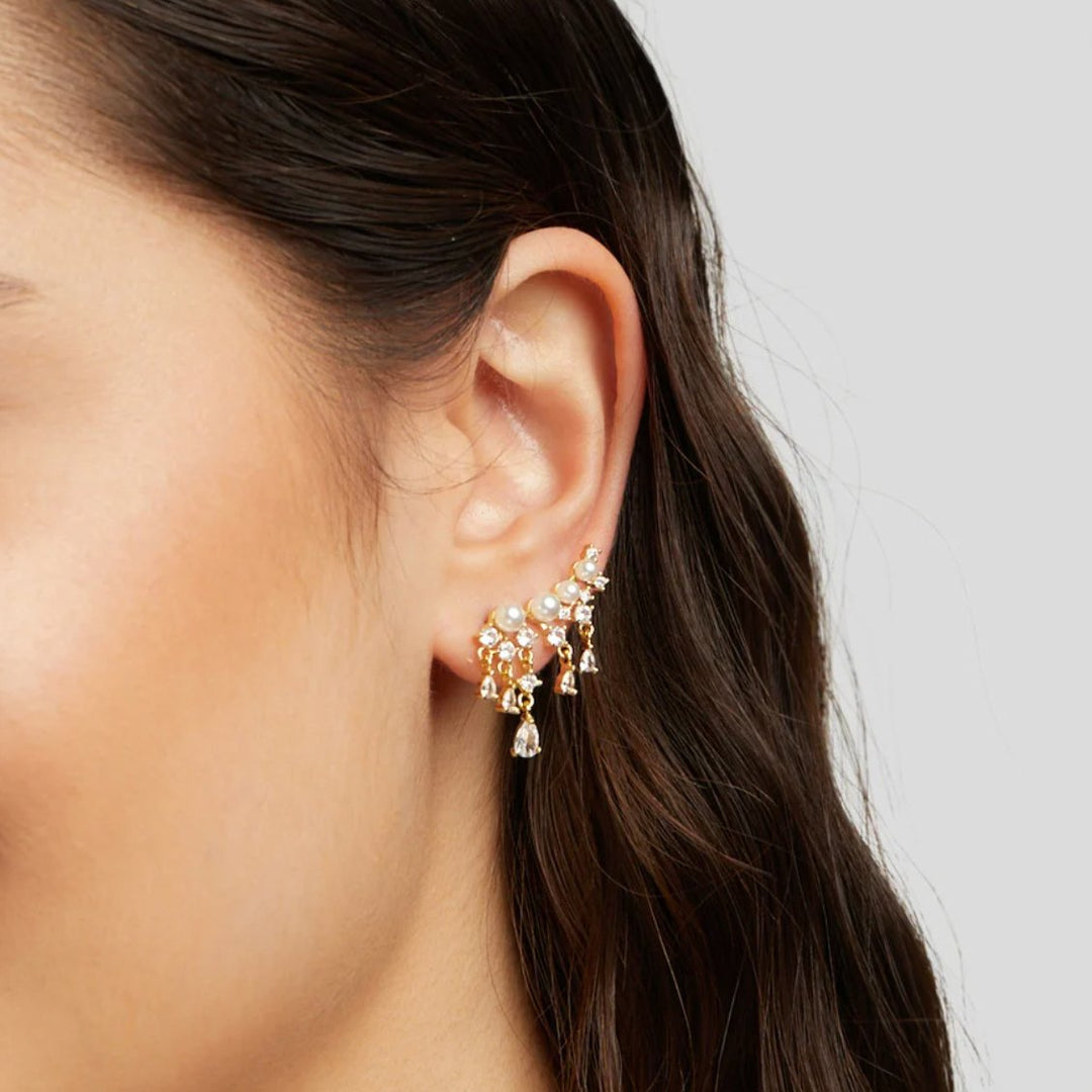 Fenia Gold Pearl Tassel Earrings