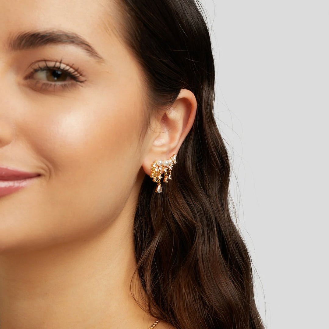 Fenia Gold Pearl Tassel Earrings