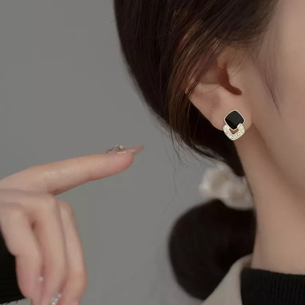 Geometric Stud Earrings Black Zirconia Earrings