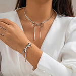 Load image into Gallery viewer, Herringbone Chain Bow Necklace and Bracelet Set
