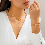 Load image into Gallery viewer, Herringbone Chain Bow Necklace and Bracelet Set
