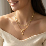 Load image into Gallery viewer, 2pc Paperclip Initial Toggle Clasp &amp; Herringbone Necklace Set

