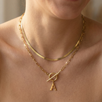 Load image into Gallery viewer, 2pc Paperclip Initial Toggle Clasp &amp; Herringbone Necklace Set
