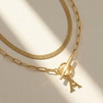 Load image into Gallery viewer, 2pc Paperclip Initial Toggle Clasp &amp; Herringbone Necklace Set
