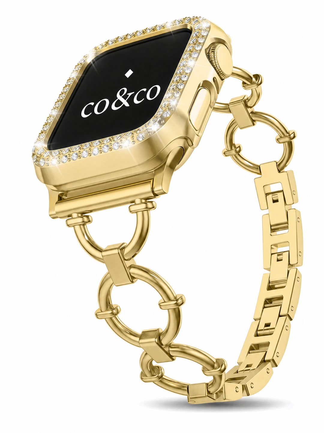 Luxury Gold Metal Chain Bracelet with Case for Apple Watch Series 9/8/7/6/SE/5/3 – 38/40/41/42/44/45/49mm