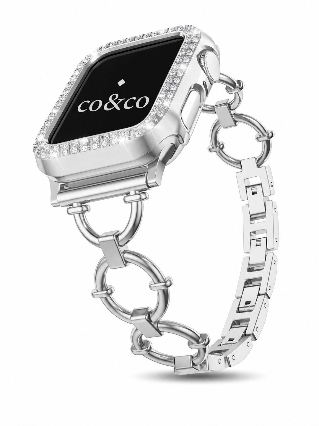 Luxury Silver Metal Chain Bracelet with Case for Apple Watch Series 9/8/7/6/SE/5/3 – 38/40/41/42/44/45/49mm