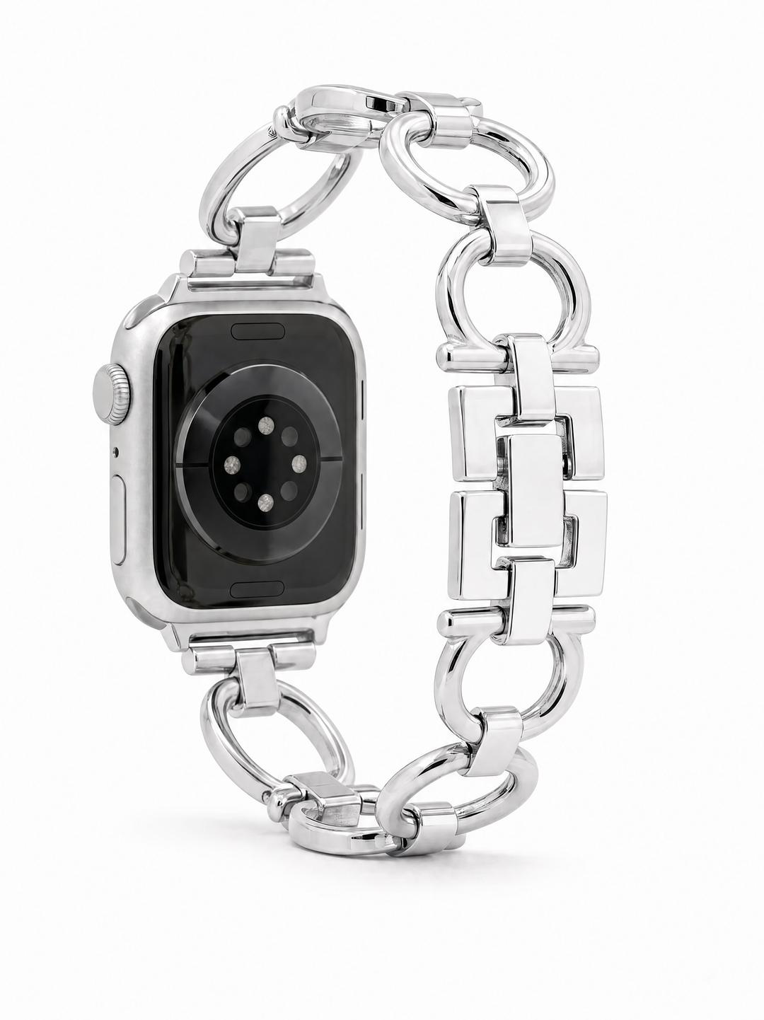 Luxury Silver Metal Chain Bracelet with Case for Apple Watch Series 9/8/7/6/SE/5/3 – 38/40/41/42/44/45/49mm