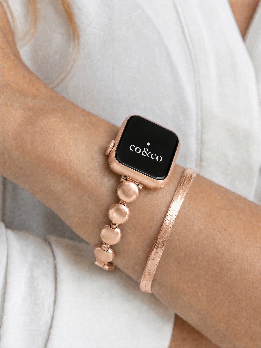 Rose Gold Beaded Bracelet for Apple Watch S10-1/SE/Ultra – 38–49mm