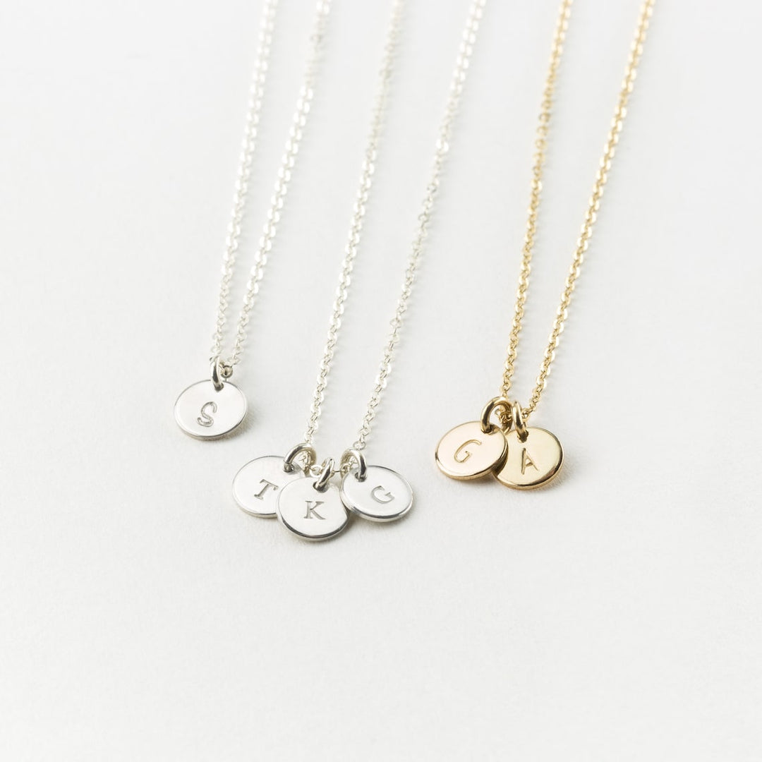 Dainty Initial Necklace Personalised Disc Pendant