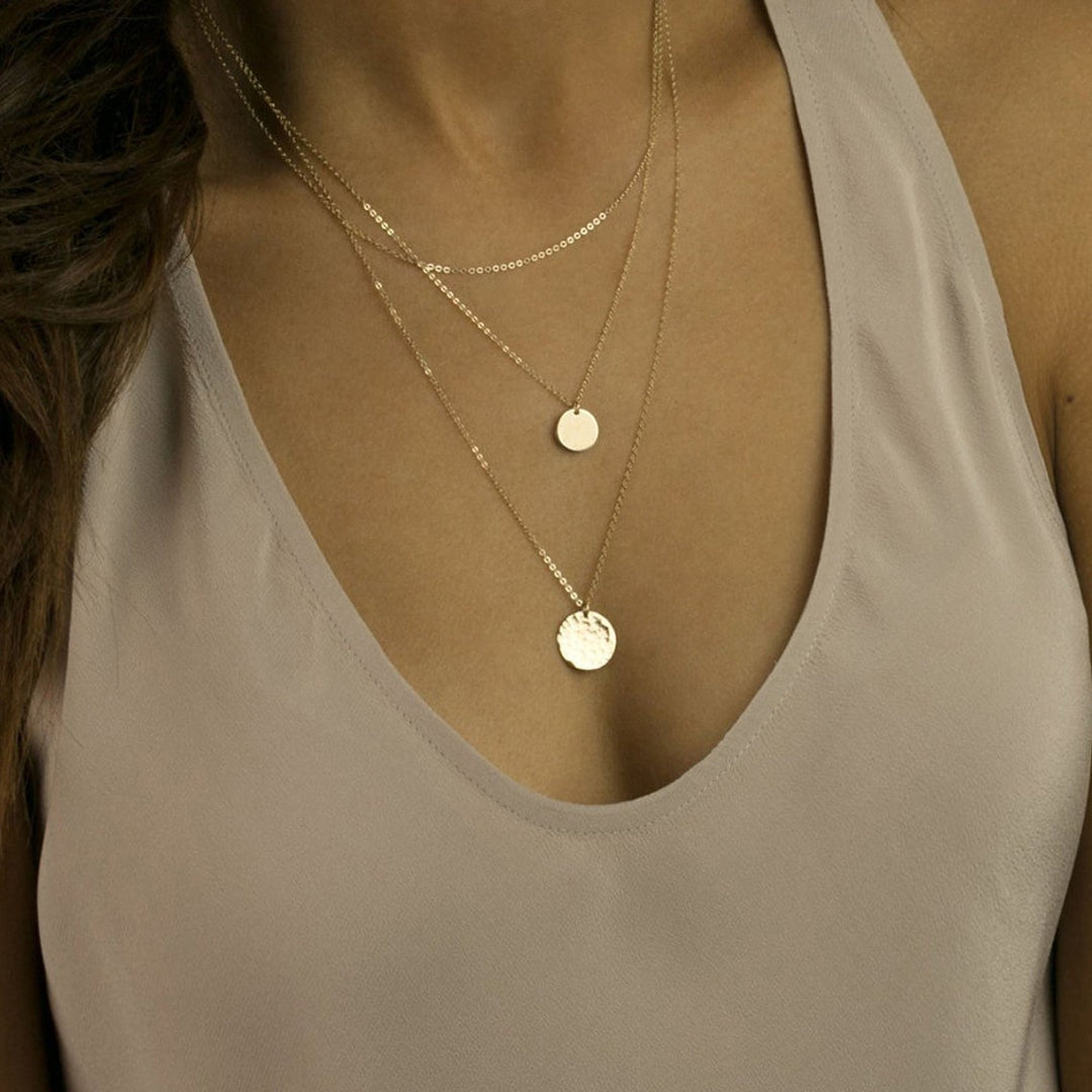 Round Pendant Set 3 Layer Disc Necklace