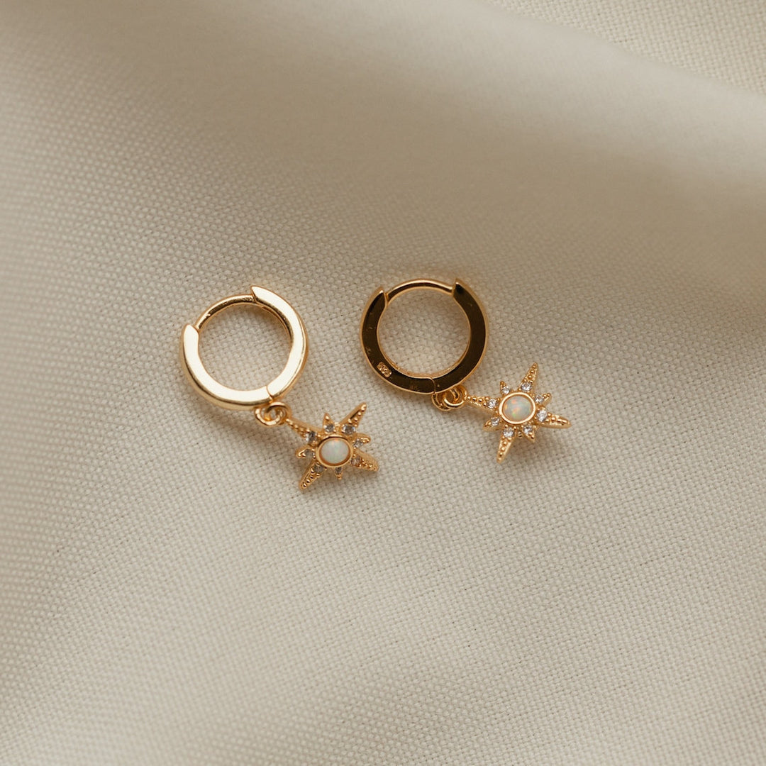 Starburst Opal Huggie Earrings Zircon Star Earrings