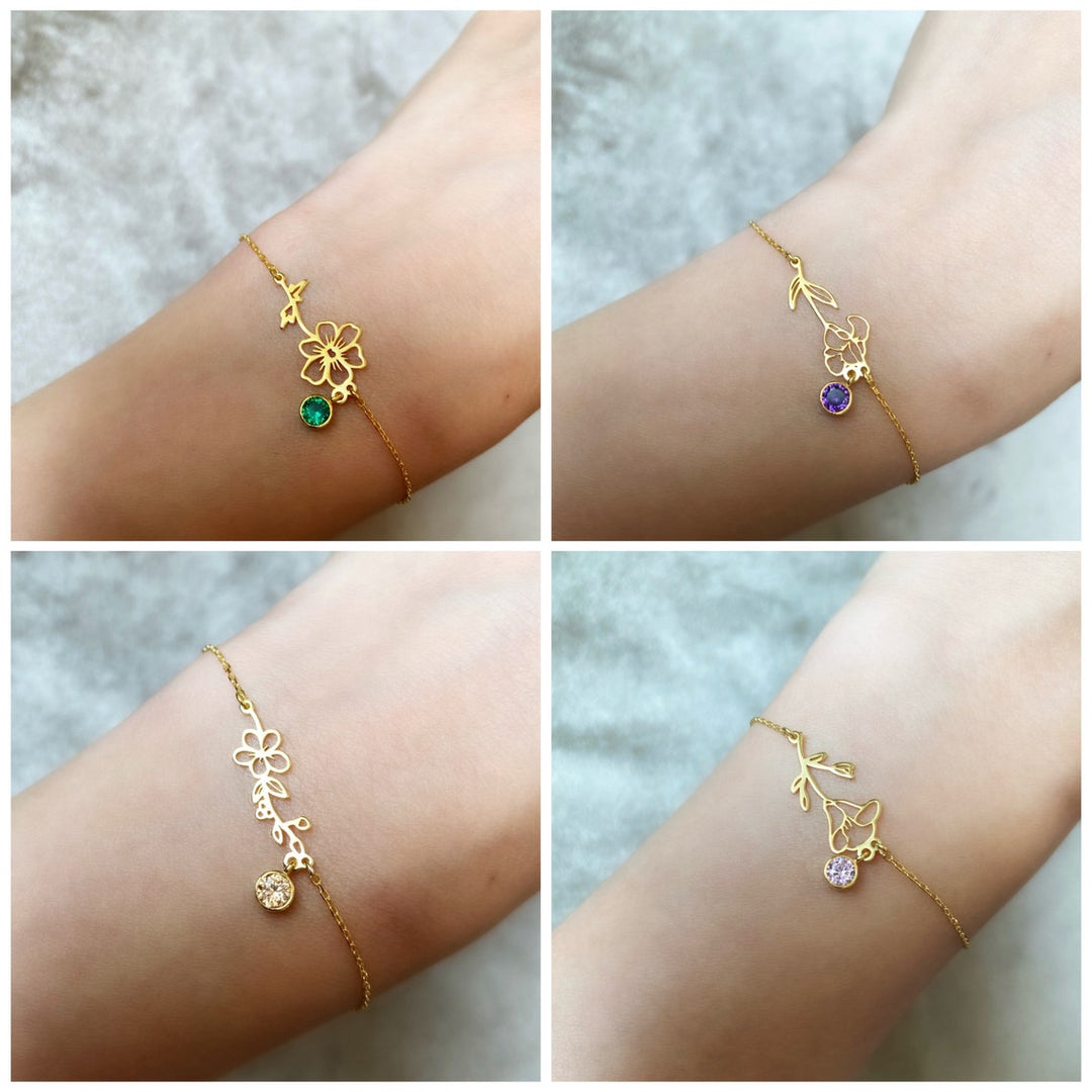 Birth Flower Bracelet Birthstone Bracelet