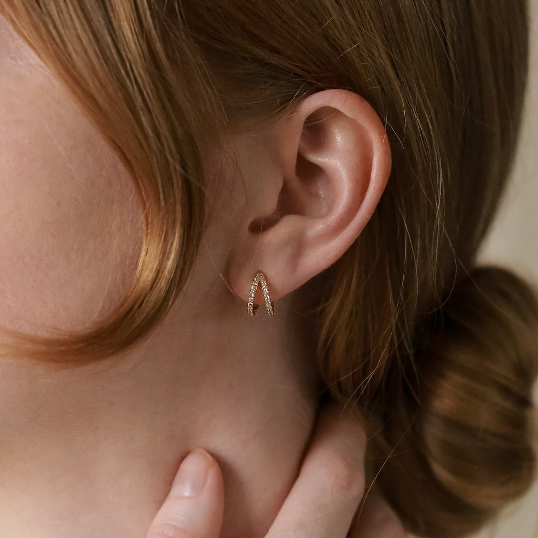 Duo Pave Hoop Diamond Inlay Hoop Earrings