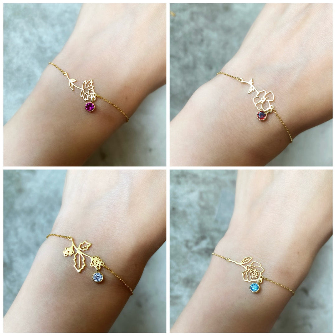 Birth Flower Bracelet Birthstone Bracelet
