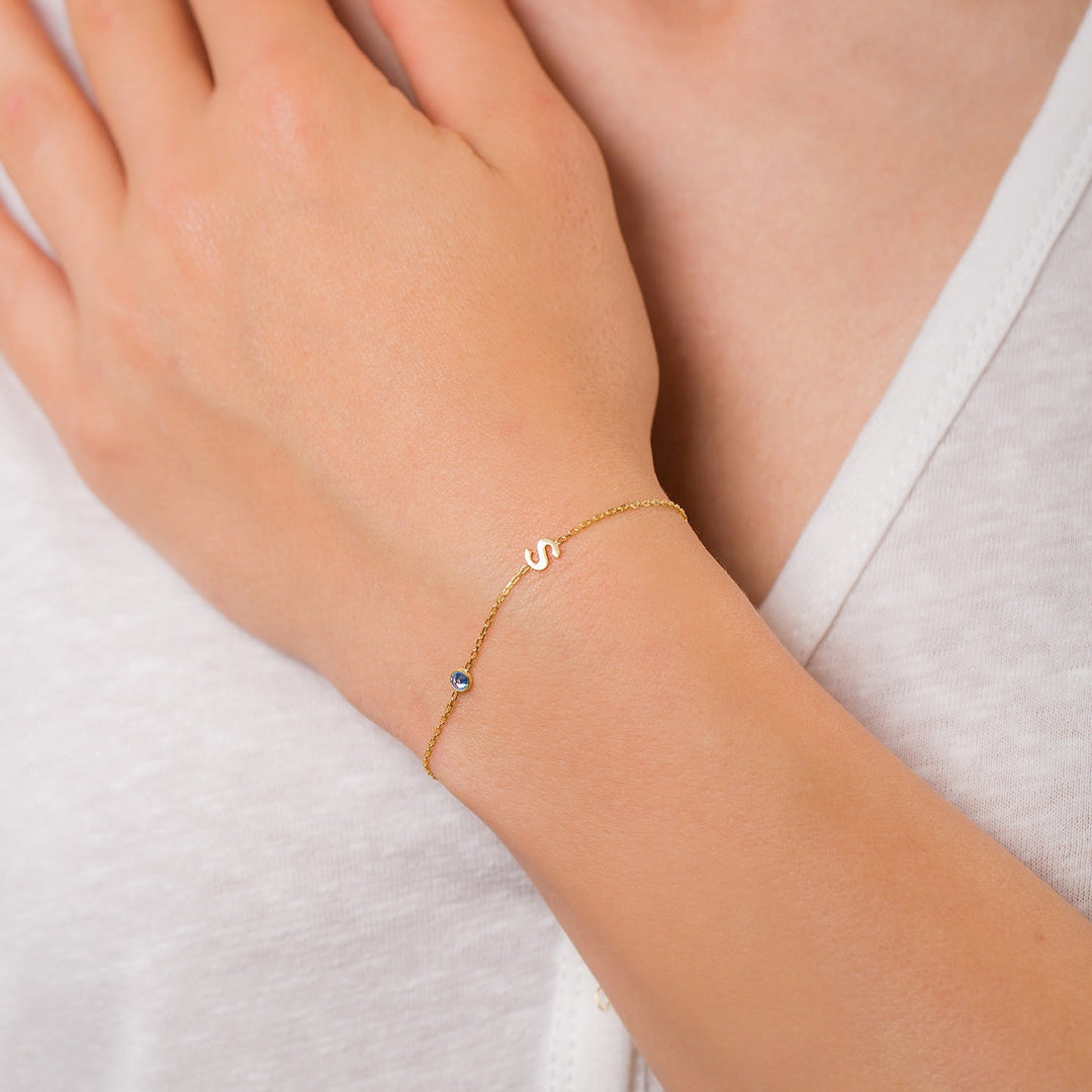 Birthstone Letter Bracelet Initial Bracelet