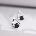 Load image into Gallery viewer, Geometric Triangle Black Cube Earrings
