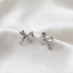 Load image into Gallery viewer, White Gold Bow Earrings Bow Pattern Stud Earrings
