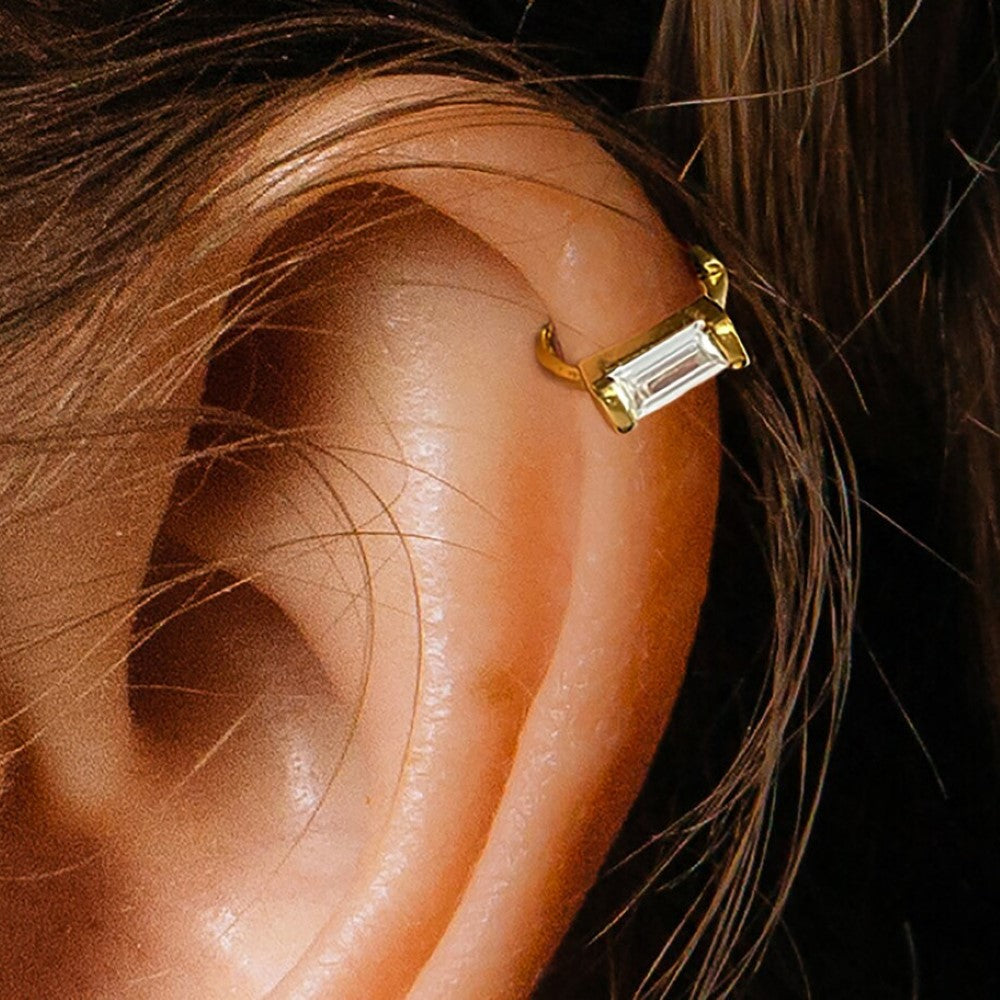 Diamond Ear Cuff Baguette Cartilage Earrings