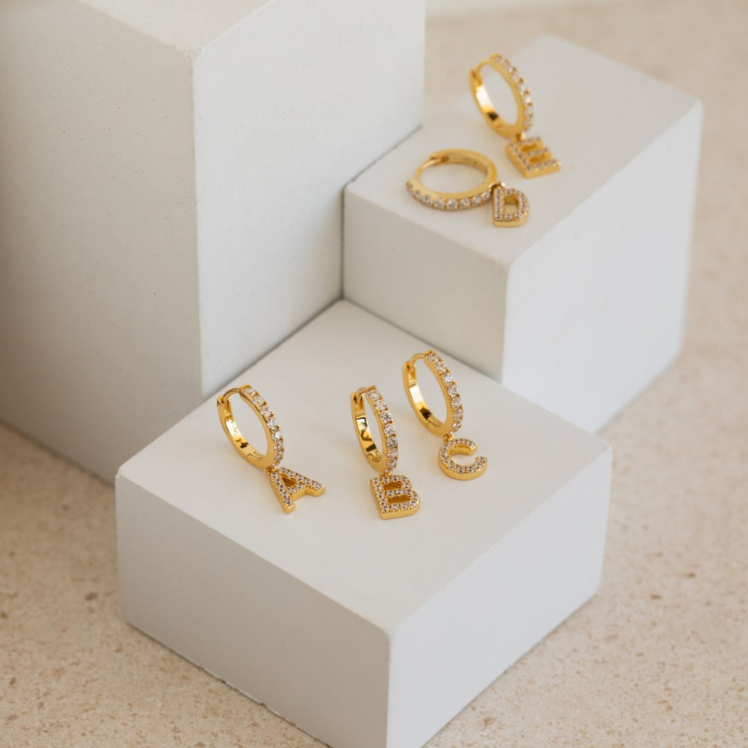 Diamond Letter Earrings Dainty Huggie Earrings