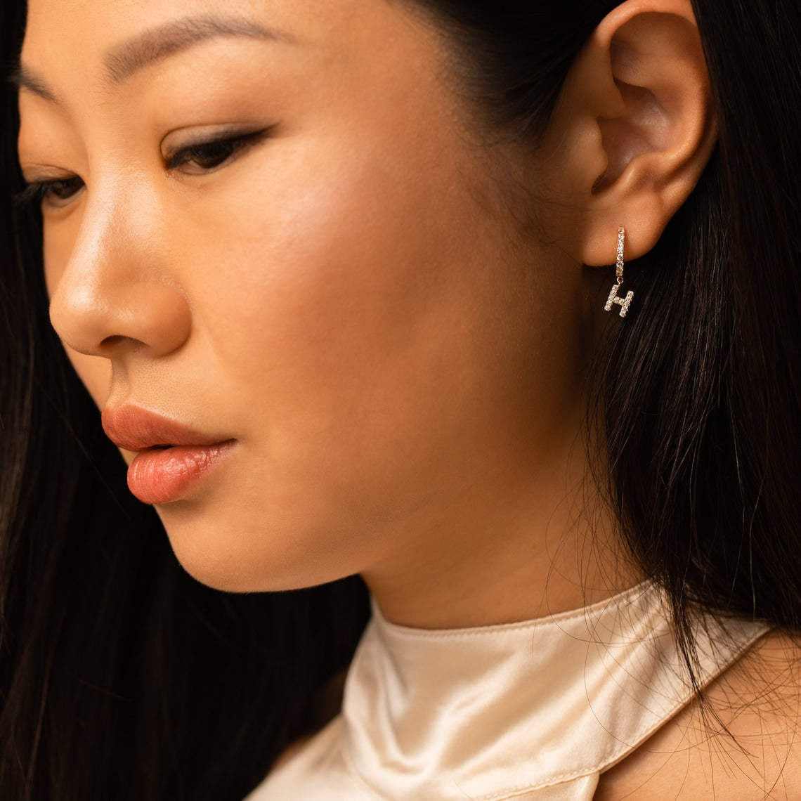 Diamond letter earrings dainty huggie earrings